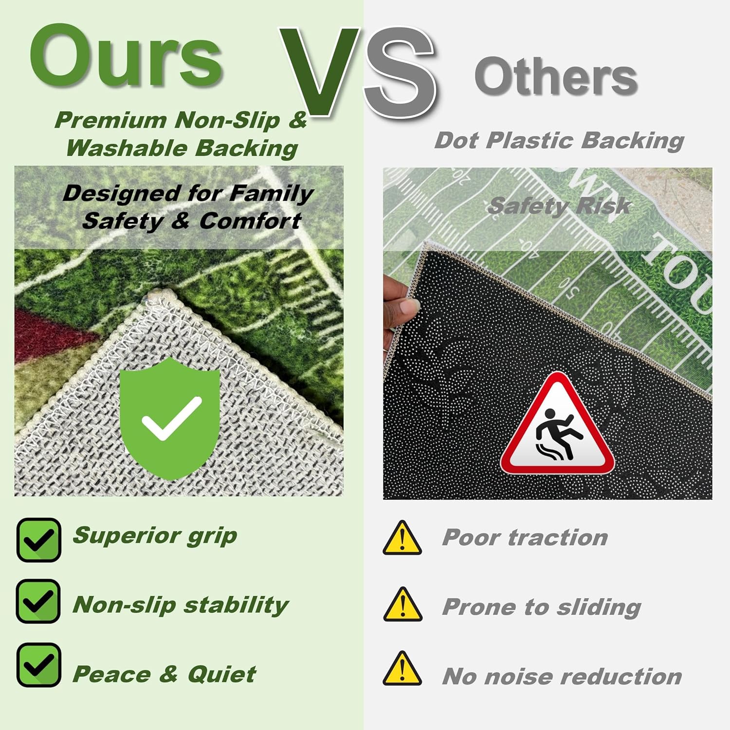 Football Field Rug, 5x7 Feet, Ultra Soft Faux Wool Area Rug for Boys Bedroom, Non-Slip Washable Sports Carpet for Game Room, Kid and Pet Friendly Living Room Rug