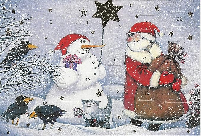 Adventskalender-Karten Set 5 Stück Nostalgie Weihnachten Grußkarten Goldprägung Kunstkarte Weinhachtskarte Weihnachtsgruß Retro Naiv