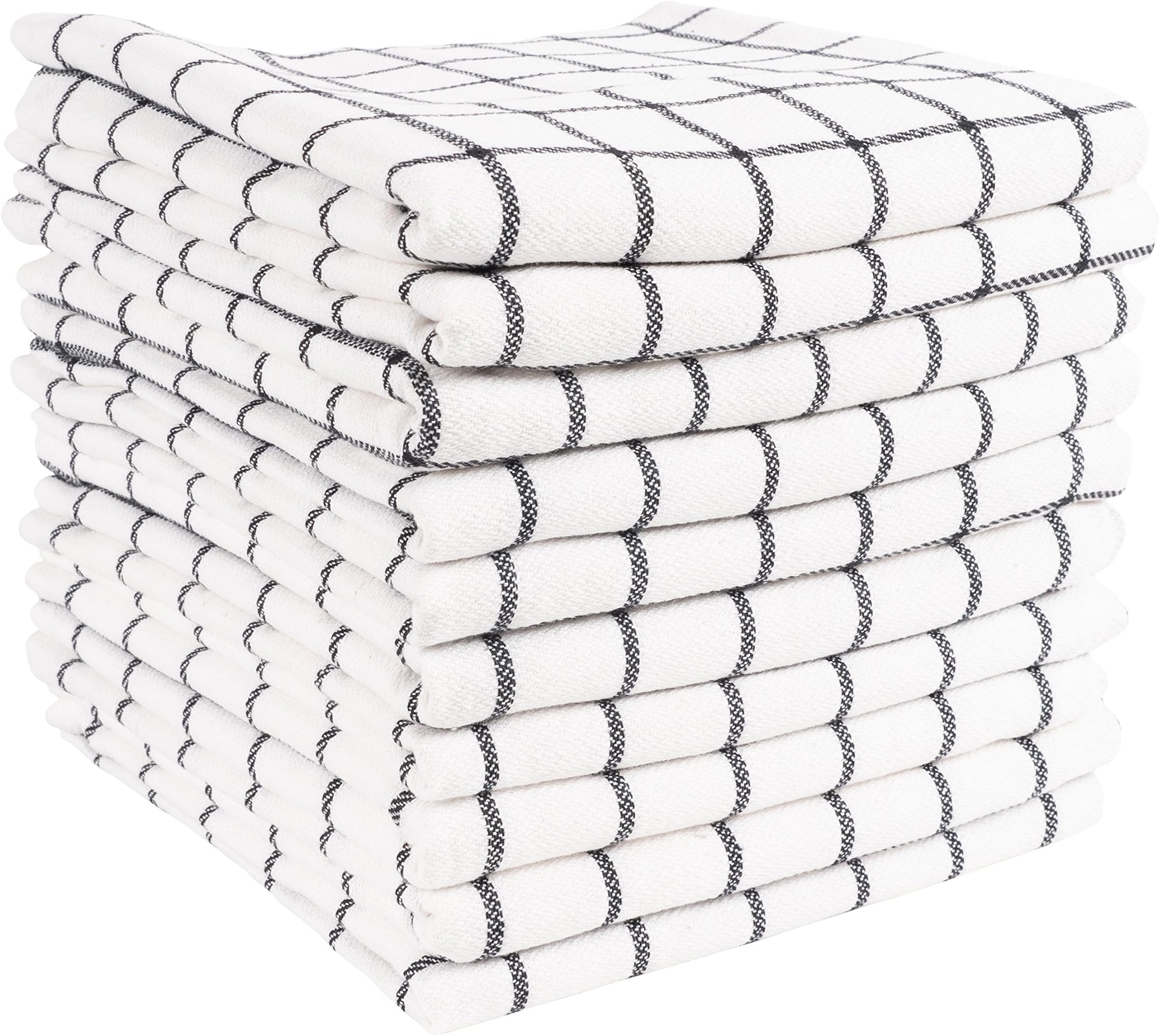 KAF Home Classic Checkered Kitchen Towels | Set of 10, 16" x 26", 100% Soft Cotton, Absorbent Flat Weave Kitchen Towels | Durable, Perfect for Cooking, Drying Dishes, and Cleaning (Black and White)