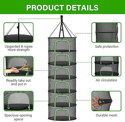 Miniatura 18 de iPower Secador de malla colgante de 2 capas de 2 pies con cremalleras en forma de U, bache, mosquetón y bolsa de almacenamiento, para plantas