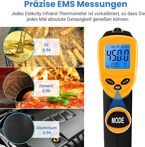 Etekcity Infrarot Thermometer -50 bis +610°C, Digital IR Pyrometer berührungslos Temperaturmessgerät, LCD Beleuchtung (Nicht für Menschen) für Kochen/Pizza Oven/Gefrierschrank/Industrie - 4