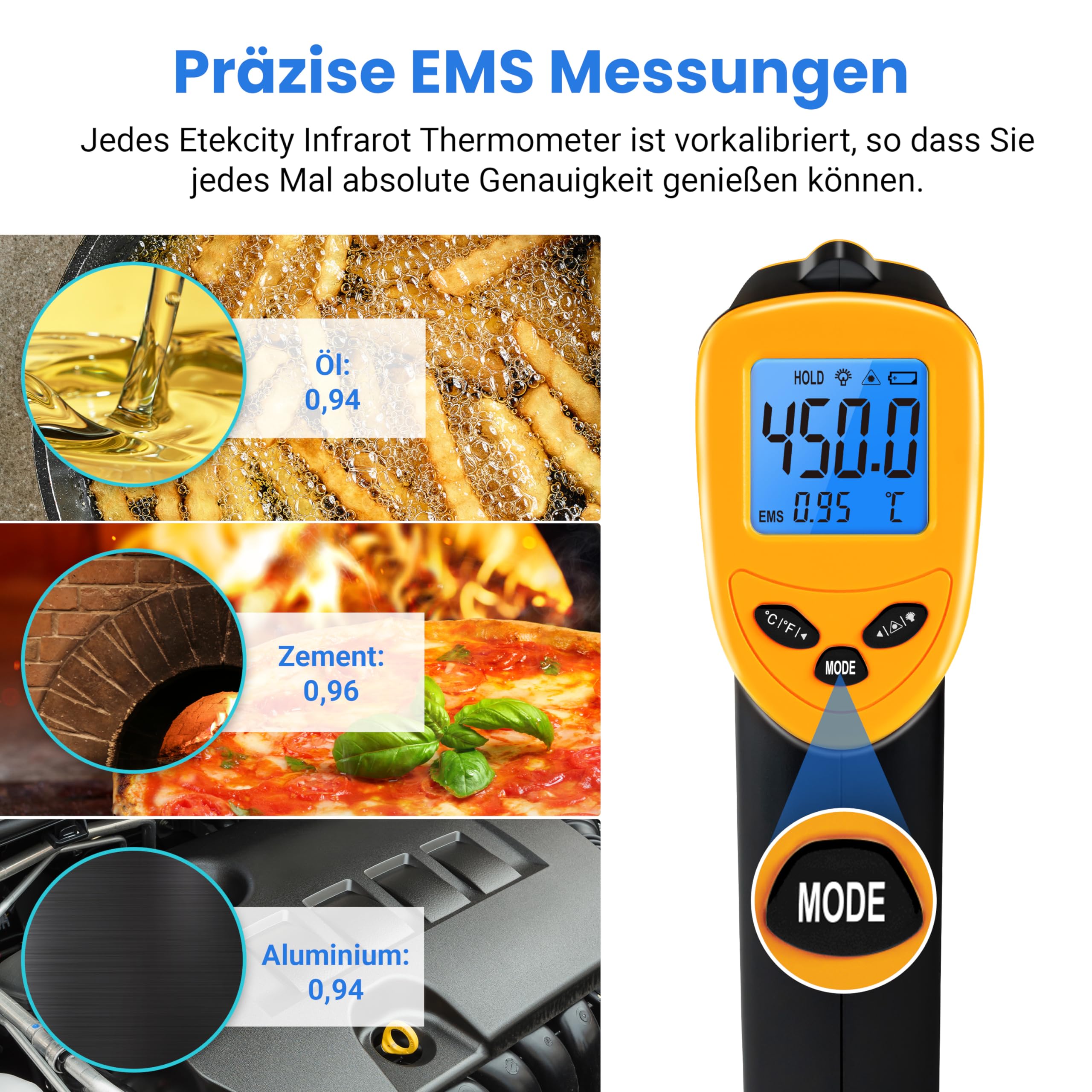 Etekcity Infrarot Thermometer -50 bis +610°C, Digital IR Pyrometer berührungslos Temperaturmessgerät, LCD Beleuchtung (Nicht für Menschen) für Kochen/Pizza Oven/Gefrierschrank/Industrie