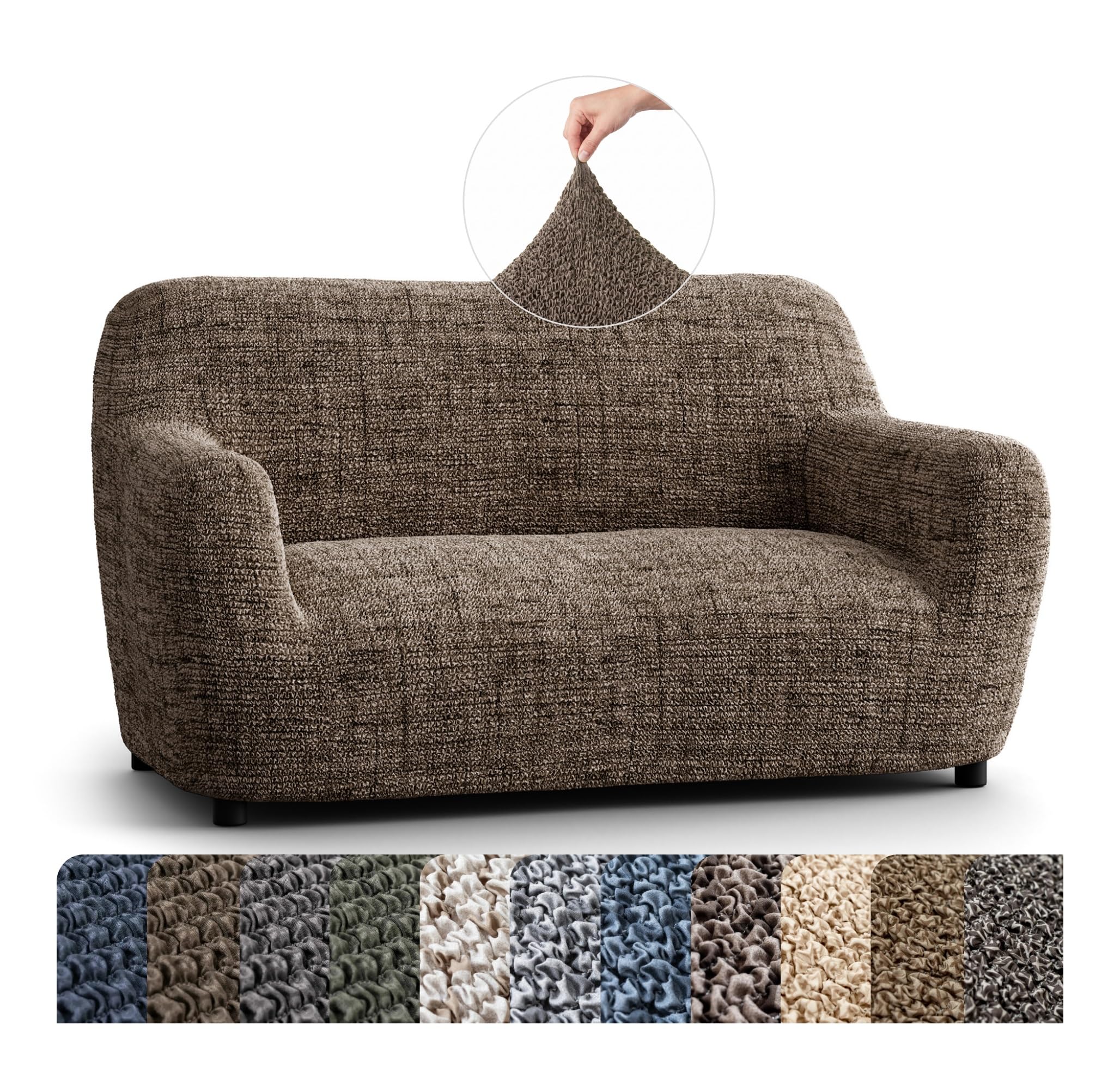 Mamma Mia Covers PAULATO BY GA.I.CO. Loveseat Slipcover - Oversized Chair Cover - Stretch Couch Cover - Cushion Love Seat Sofa Slipcovers - 1-Piece Form Fit Washable Protector - Microfibra Print - Vittoria Brown