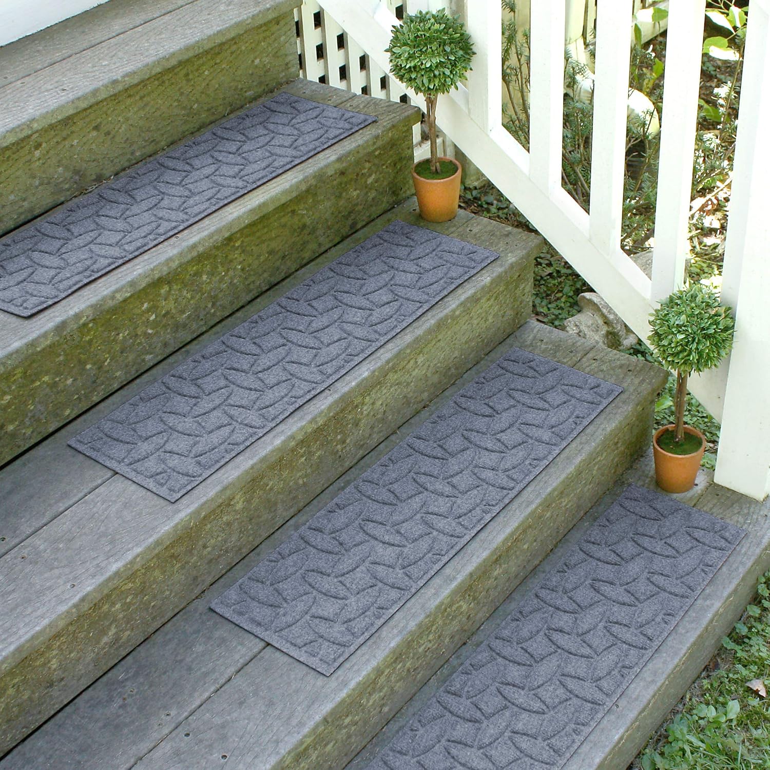 Bungalow Flooring Waterhog Stair Treads, Set of 4, 8-1/2 x 30 inches, Made in USA, Durable and Decorative Floor Covering, Indoor/Outdoor, Water-Trapping, Ellipse Collection, Bluestone