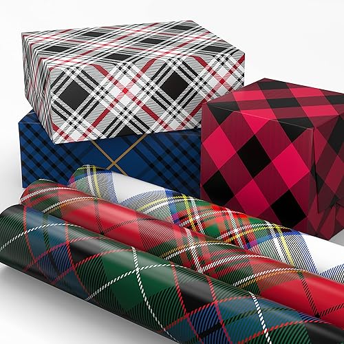 Miniatura 8 de Hallmark Rollos de papel de regalo de Navidad, cuadros negros y rojos, tartán Royal Stewart, azul, verde (6 rollos 180 pies cuadrados total) para