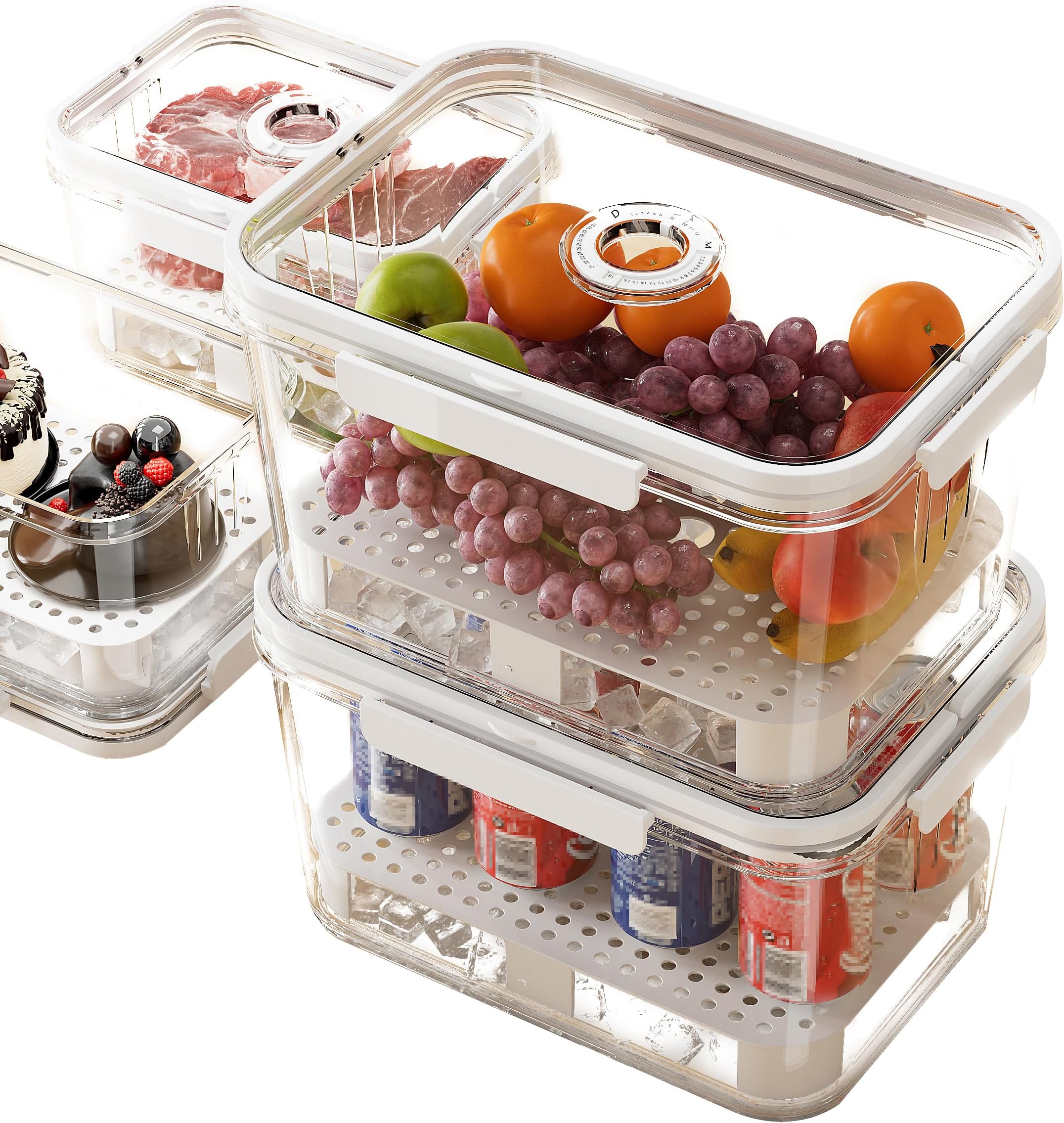 Large Fruit Storage Container for Fridge Storage, Picnics & Camping, 2 Piece Set, BPA Free, with Sealed Lid, Timer Design & Filter Board, Keep Vegetable, Fruit, Meat Fresh, Transparent