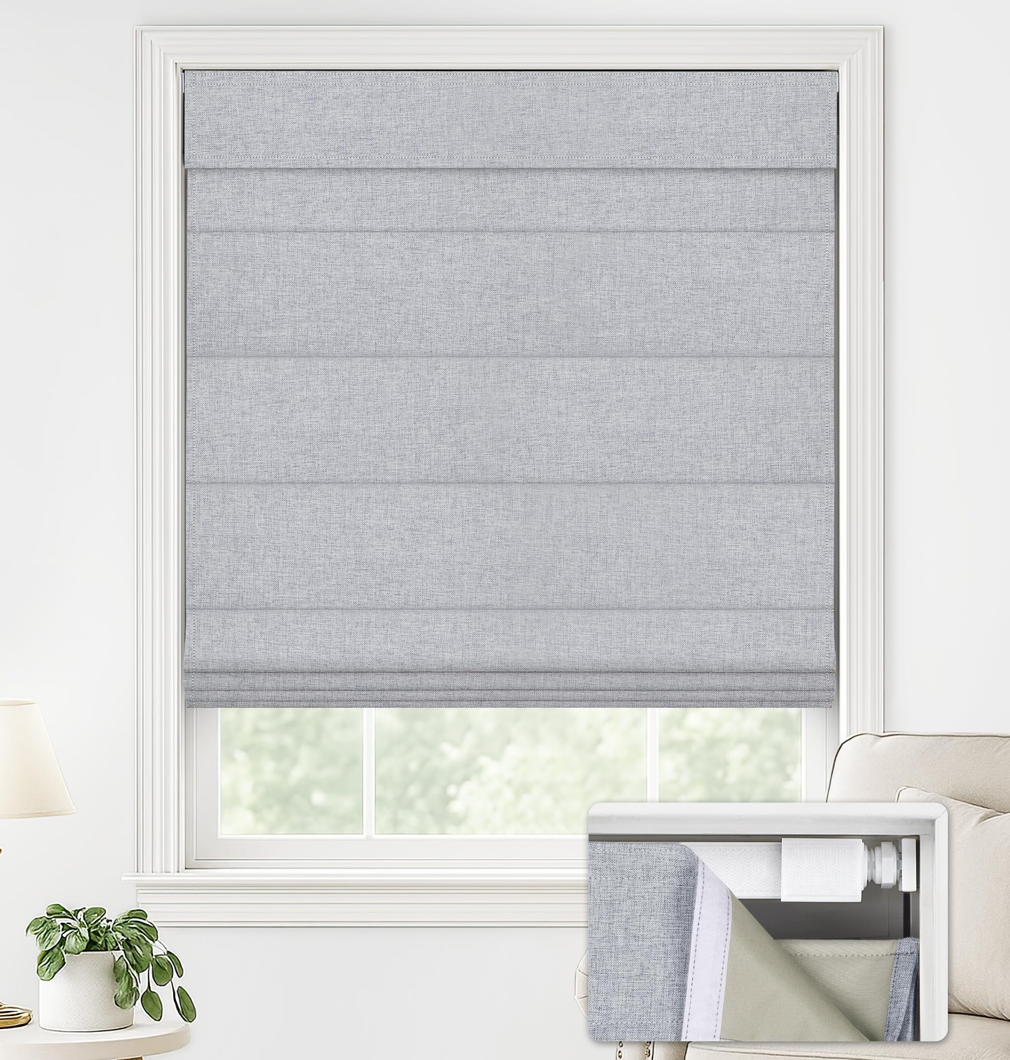 LazBlinds No Drill Roman Shades for Windows, Cordless Blackout Window Shades with UV Protection, Polyester Fabric for Bedroom & Living Room, 31" W x 64" H, Grey
