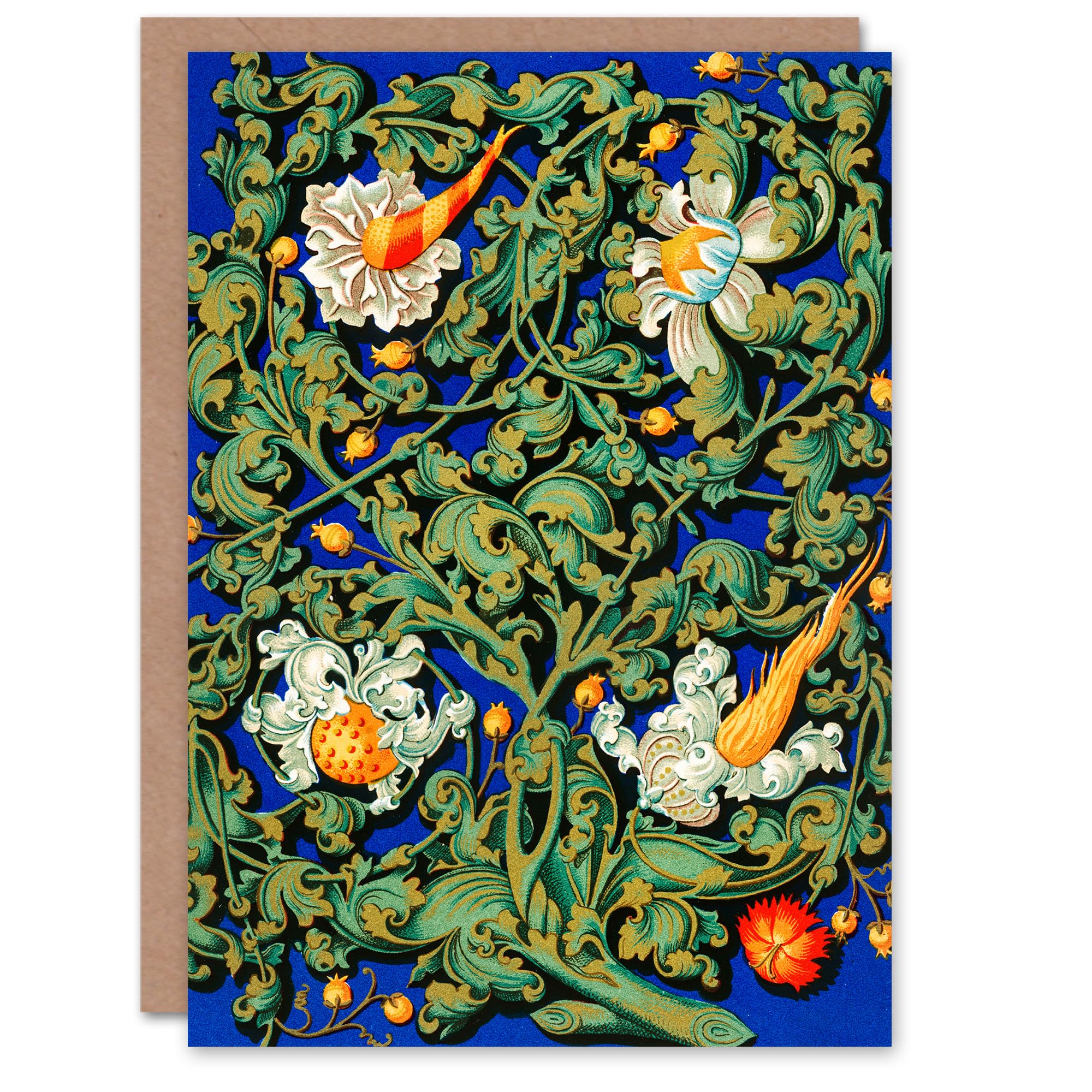 Artery8 Greeting Card - Vintage Middle Ages Floral Pattern - Green