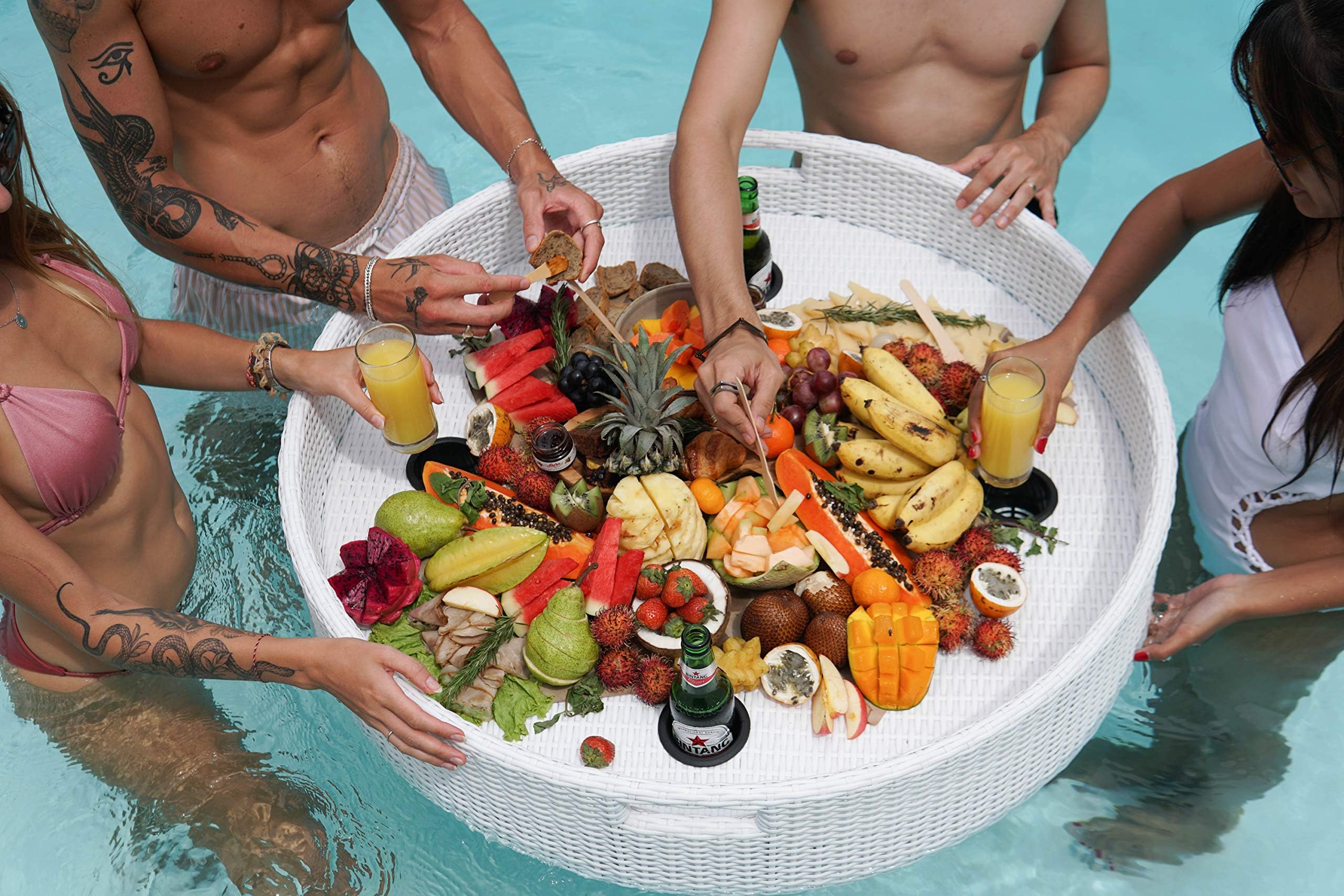 Floating Serving Trays Table Bar XLGE Round - Swimming Pool Floats for Adults for Sandbars, Spas, Bath, and Parties | Floating Tray for Pool Serving Drinks, Brunch, Food on The Water - White