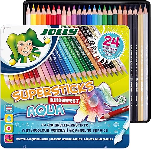 Jolly SupersticksCaja de Premium AquaAcuarela Lápices con estaño Carrying Case Europea Conjunto de 24