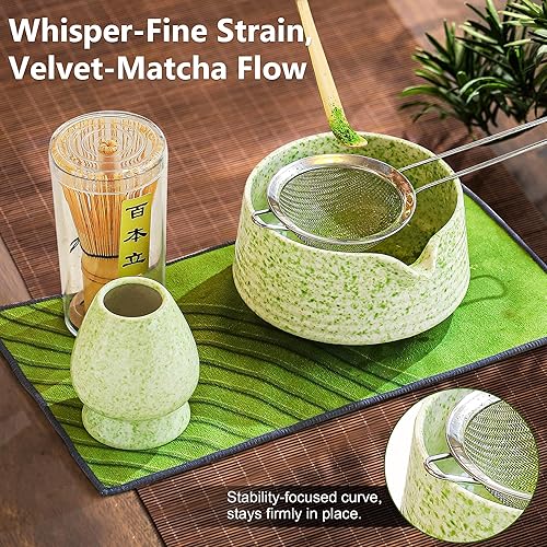 Miniatura 5 de BEWOS Juego de 8 batidores de matcha, cuenco de cerámica de 18 onzas con boquilla, tamiz matcha, soporte para batidor de matcha y batidor de matcha