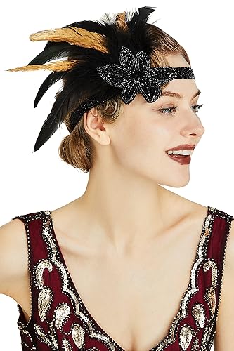 BABEYOND Diadema Flapper de los años 20 tocado de Showgirl de los años 20 accesorios de plumas de Gatsby para fiesta temática de Gatsby