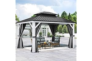 10x12 Pergola Gazebo with White Curtains