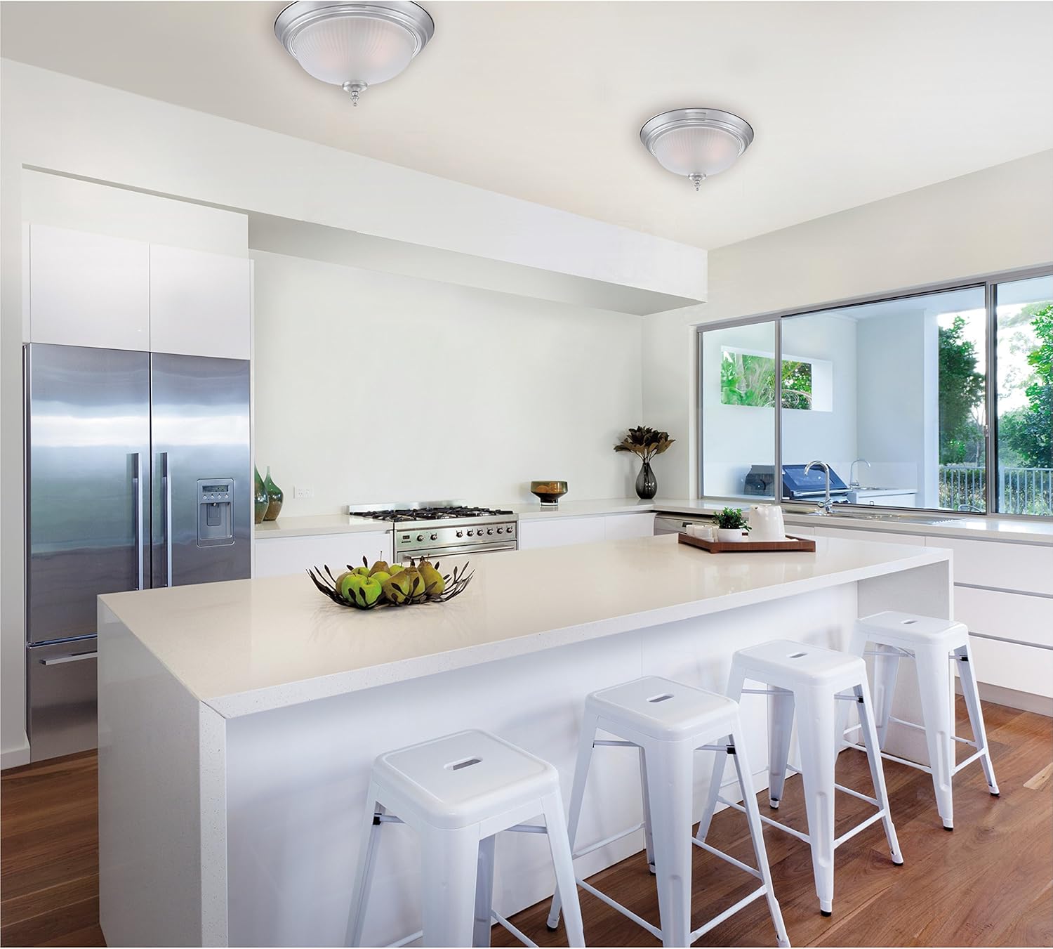 Westinghouse 6344400 Two-Light Indoor Flush Ceiling Fixture (2 Pack), Brushed Nickel Finish with Frosted Swirl Glass