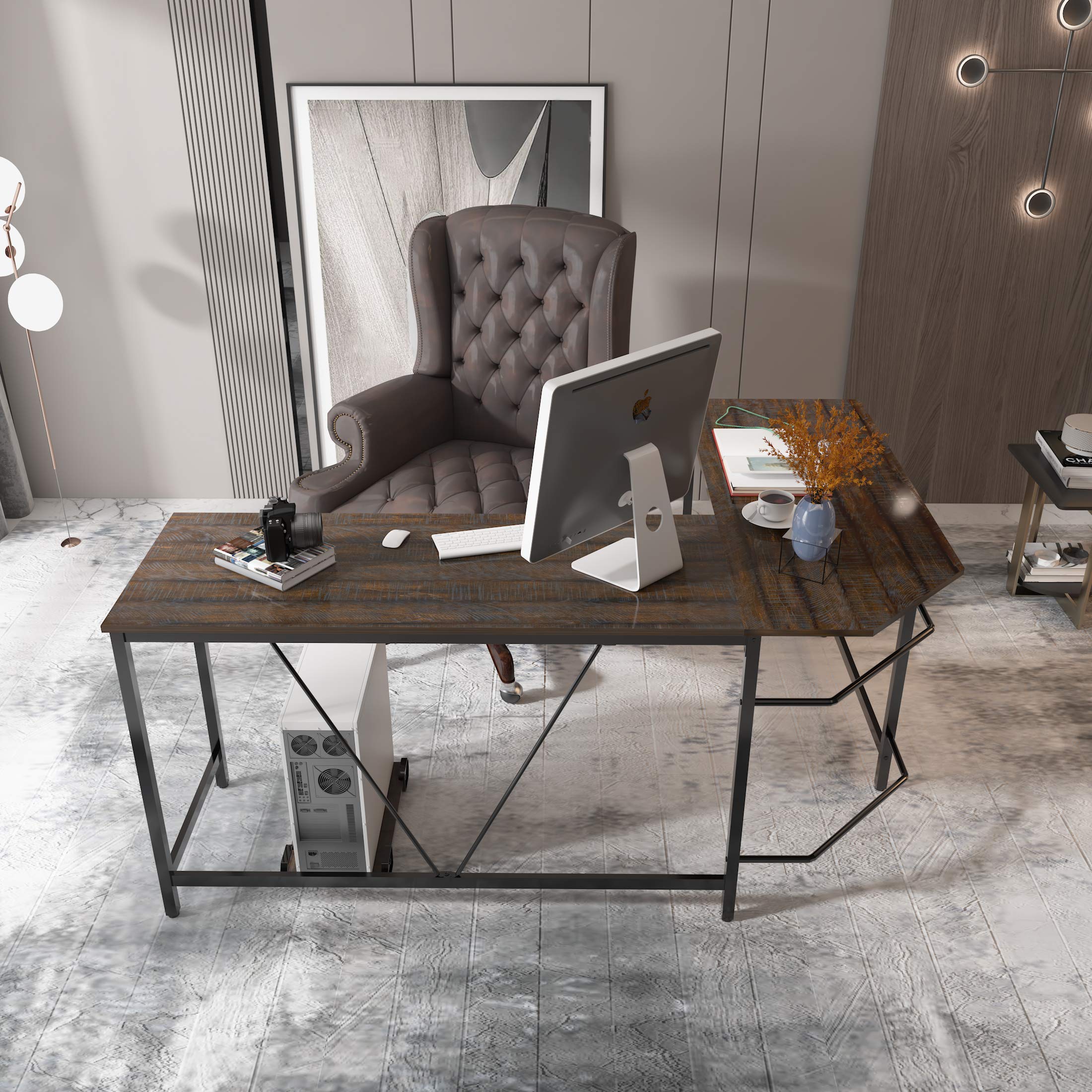 Buy 45MinST Gaming Desk,66 inch Wood and Steel LShaped Computer Desk