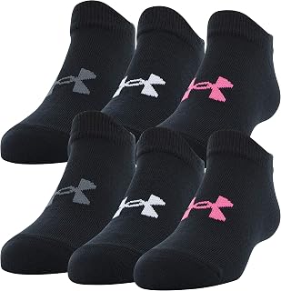 Youth Essential 2.0 No Show Socks, 6-Pairs , Black/Cerise Assorted , Youth Large
