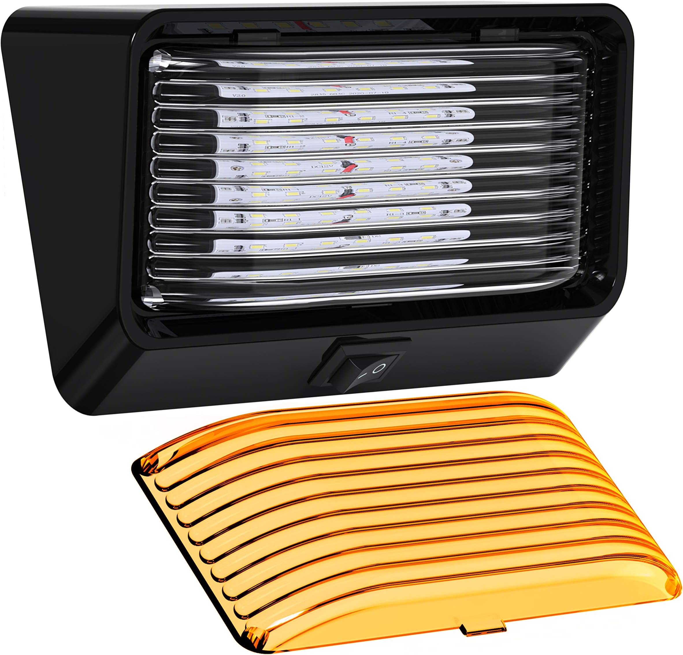 Leisure LED RV Exterior Porch Utility Light with Switch - 12v 280 Lumen Lighting Fixture. Replacement Lighting for RVs, Trailers, Campers, 5th Wheels. Black Base, Clear and Amber Lens (Black, 1-Pack)
