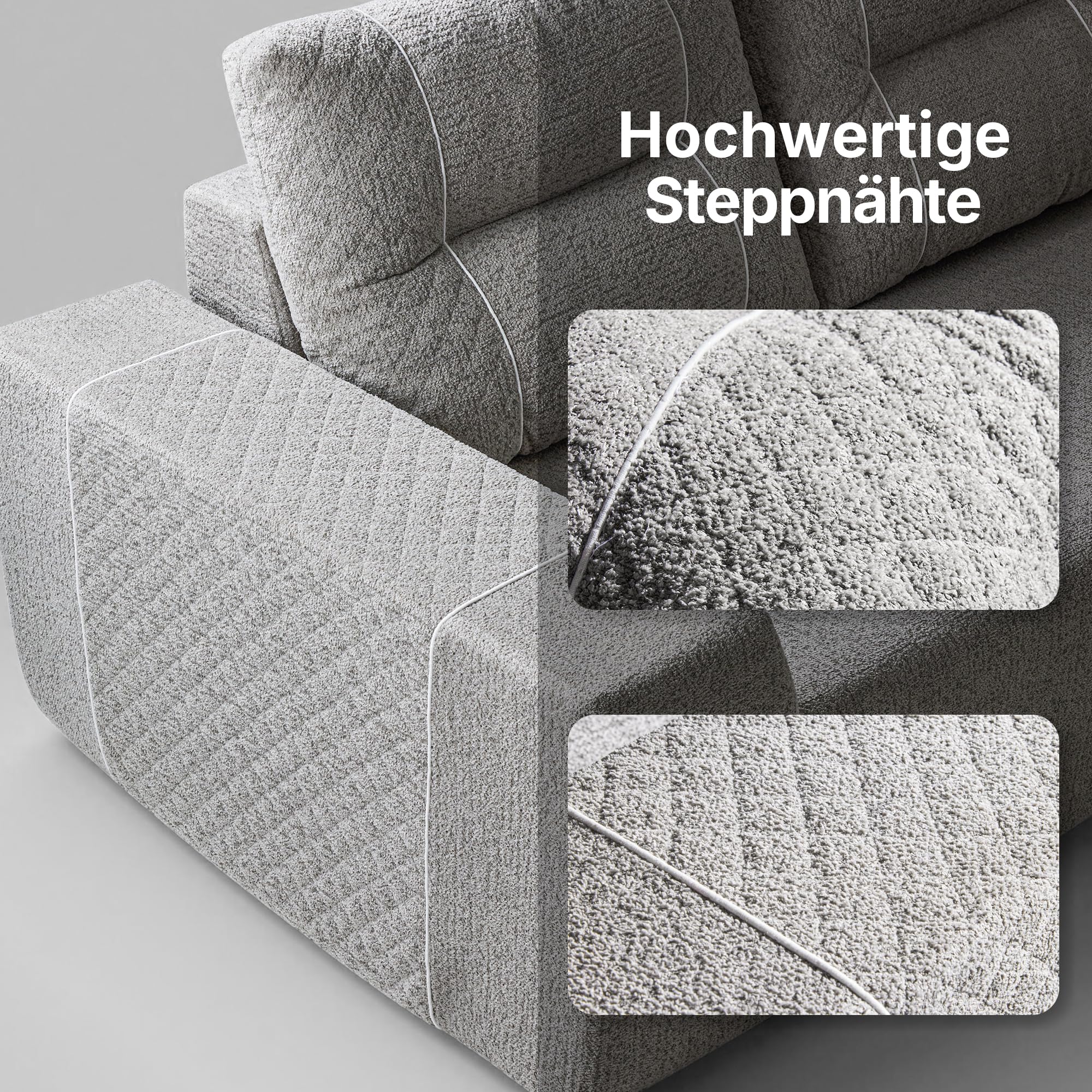L-Form Modulares Schlafsofa 267cm Breit, Ecksofa Schlafcouch, Grau
