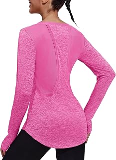 PINSPARK Long Sleeve Workout Tops for Women Breathable Hiking Shirts with Thumbholes Loose Fit Athletic Pilates Yoga Shirts