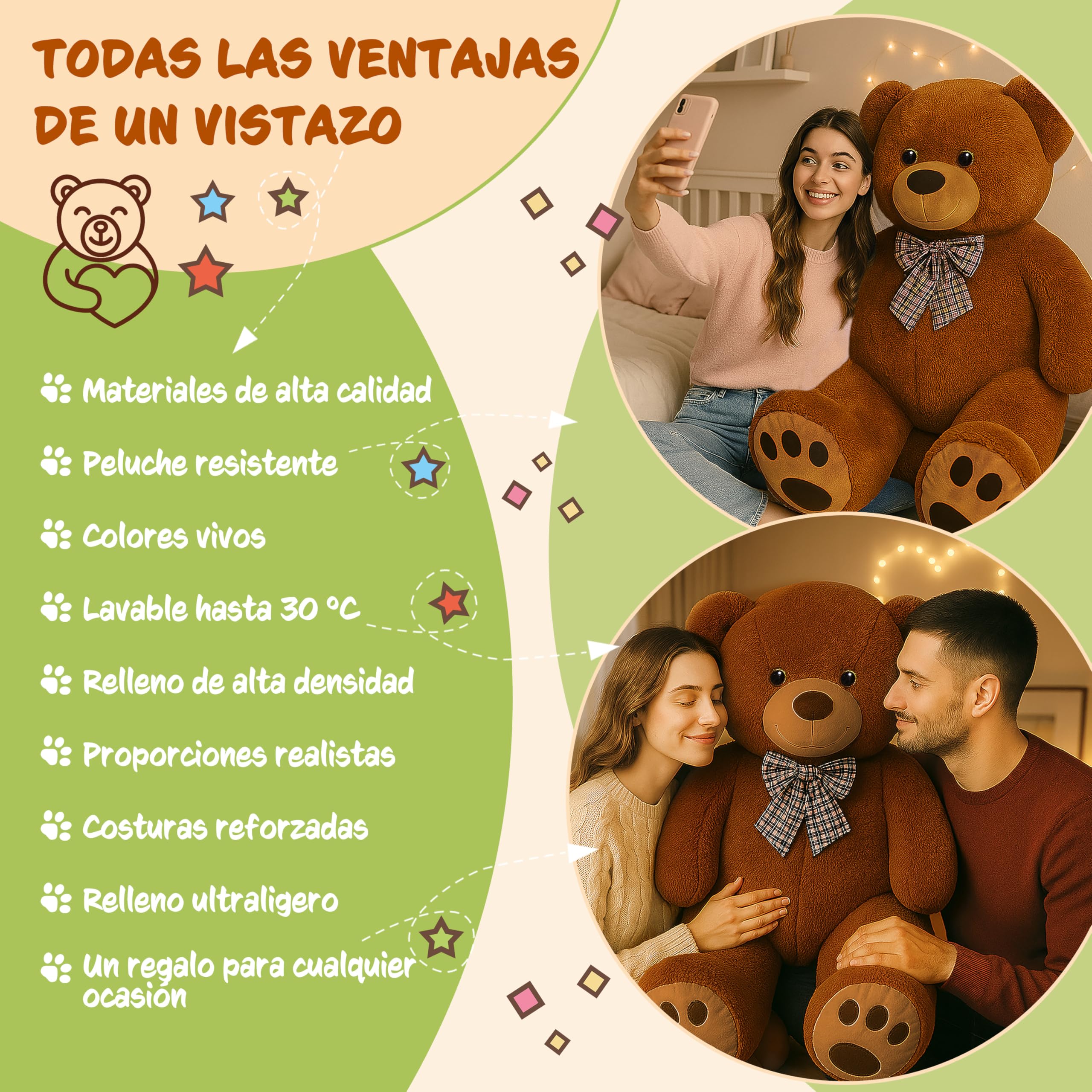 Monzana® Oso de Peluche Grande con Lazo 150cm Osito Teddy Bear Marrón Juguete Niños Regalo Enamorados