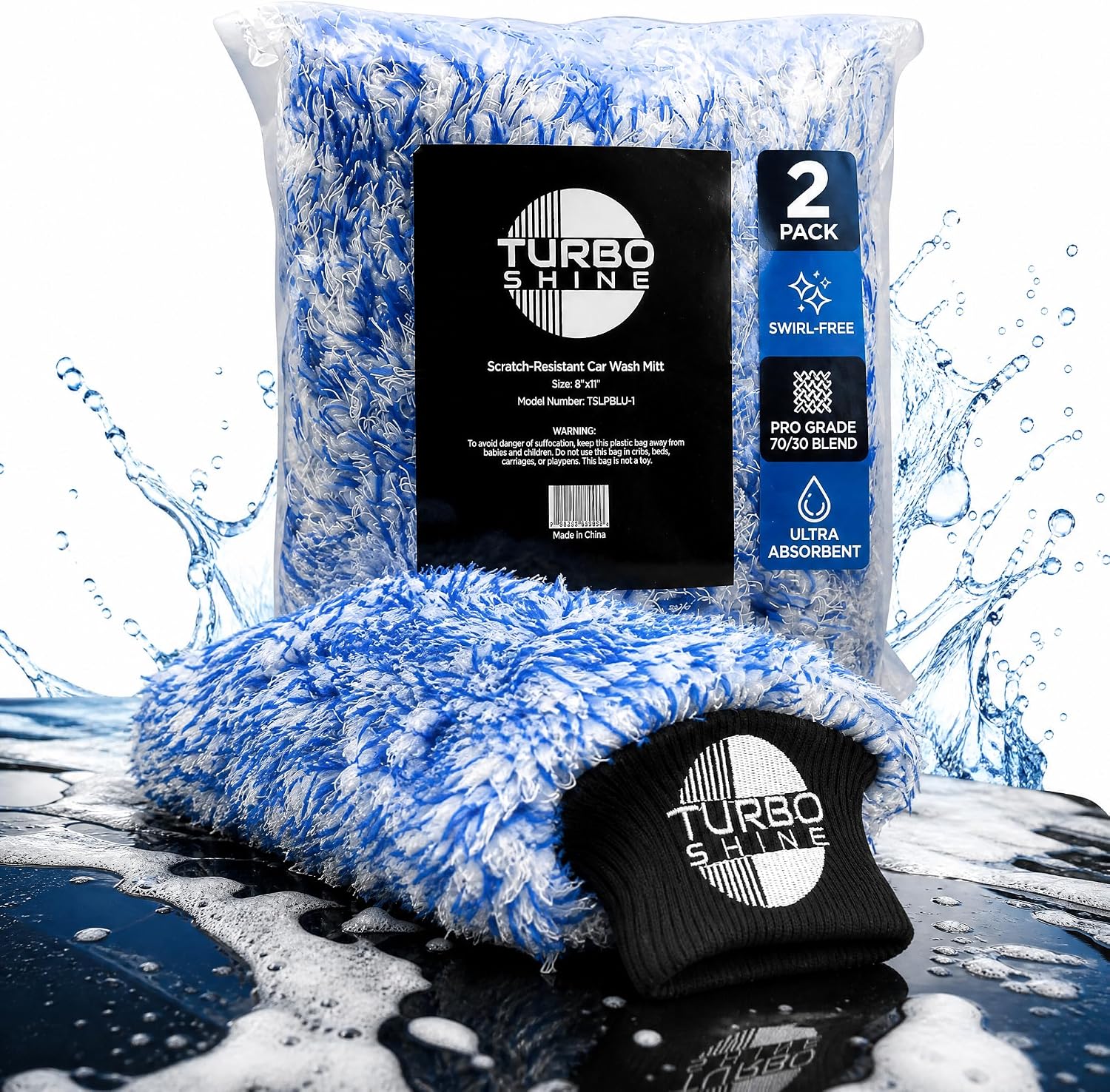 Long Pile Microfiber Wash Mitt, Swirl-Free Finish, for Cars, Trucks, Boats, RVs and Motorcycles, Machine Washable, Auto Detailing (1, Blue)