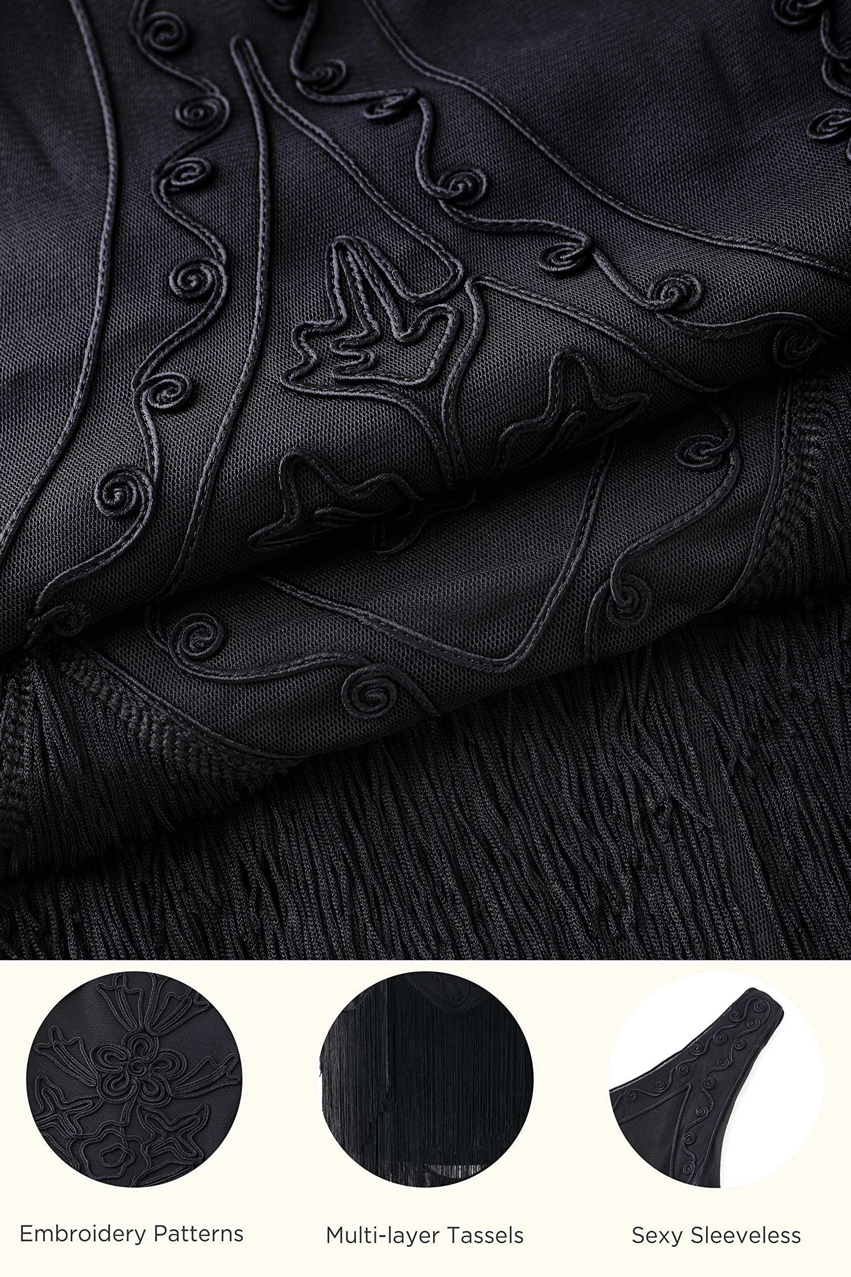 Babyond Robe à franges style années 1920 - Noir - Taille S
