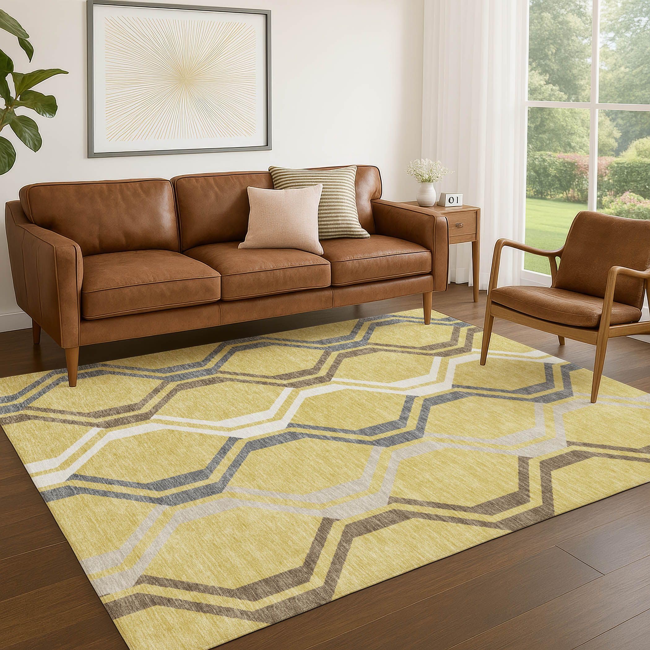 addison rugs chantille acn2326 gold 8' x 10' indoor/outdoor, machine washable, easy clean, non shedding, bedroom, living room, dining room, kitchen, patio rug