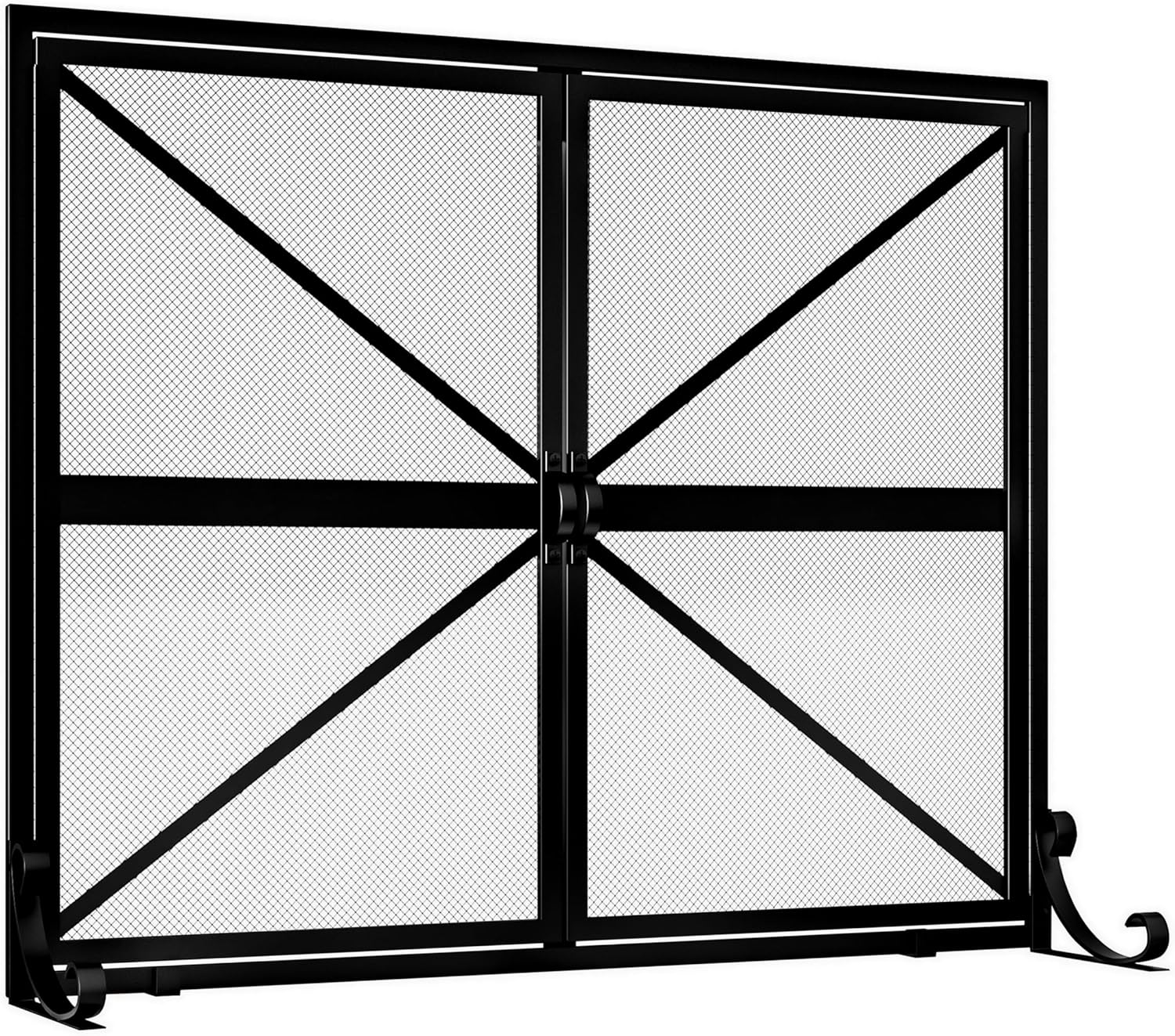 Fire Beauty Fireplace Screen with Doors, 2-Pannel Handcrafted Solid Wrought Iron Decorative Mesh,Baby Safe Proof Firewood Burning Stove Accessories(Black)
