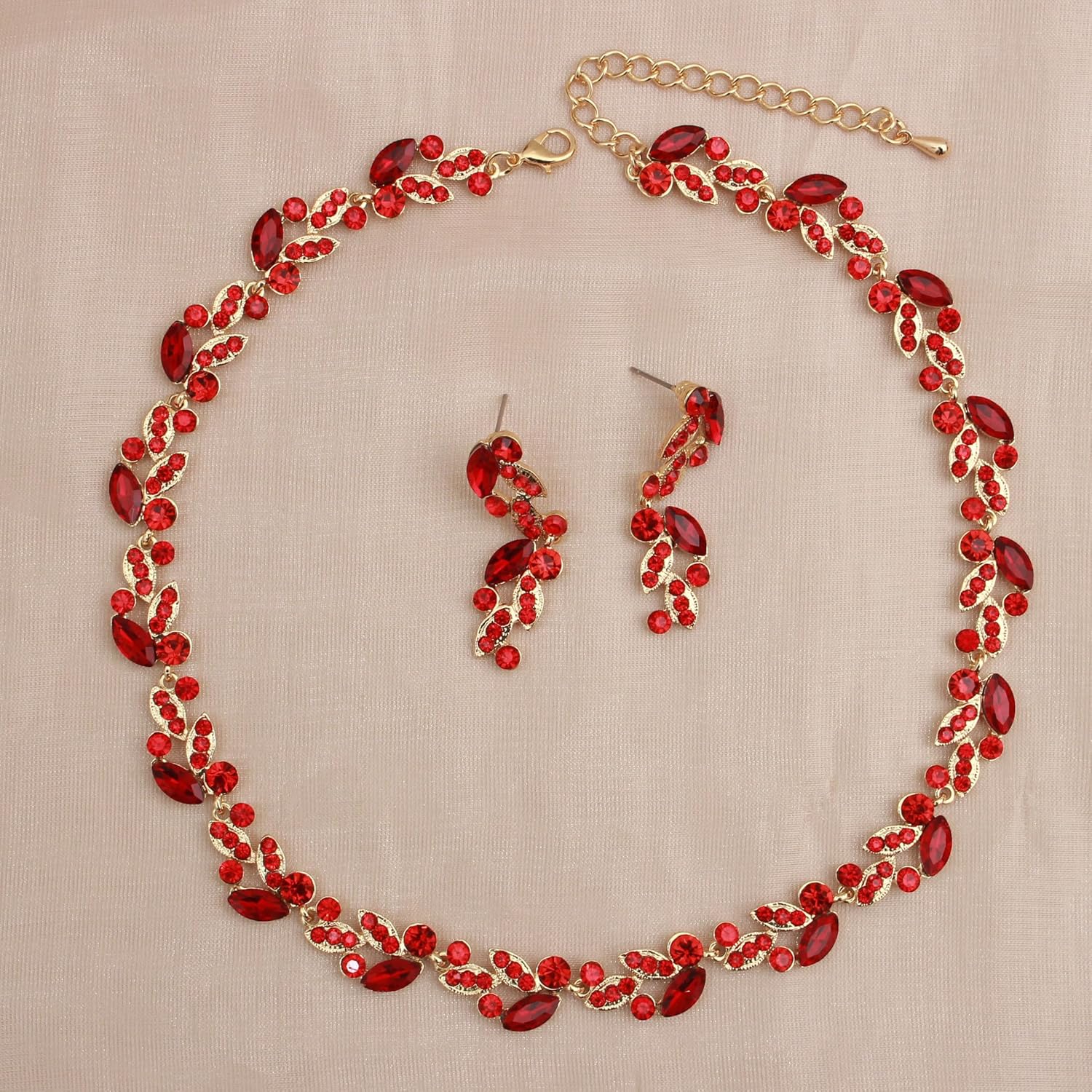 QLLYHLH Woman’s Brides Bridesmaid Leaf Choker Necklace Dangle Earrings Link Bracelet Austrian Crystal Wedding Jewelry Set Prom Costume Party Events | Brides, Bridesmaid, Prom, Events, Costume Party, Leaf - Image 3