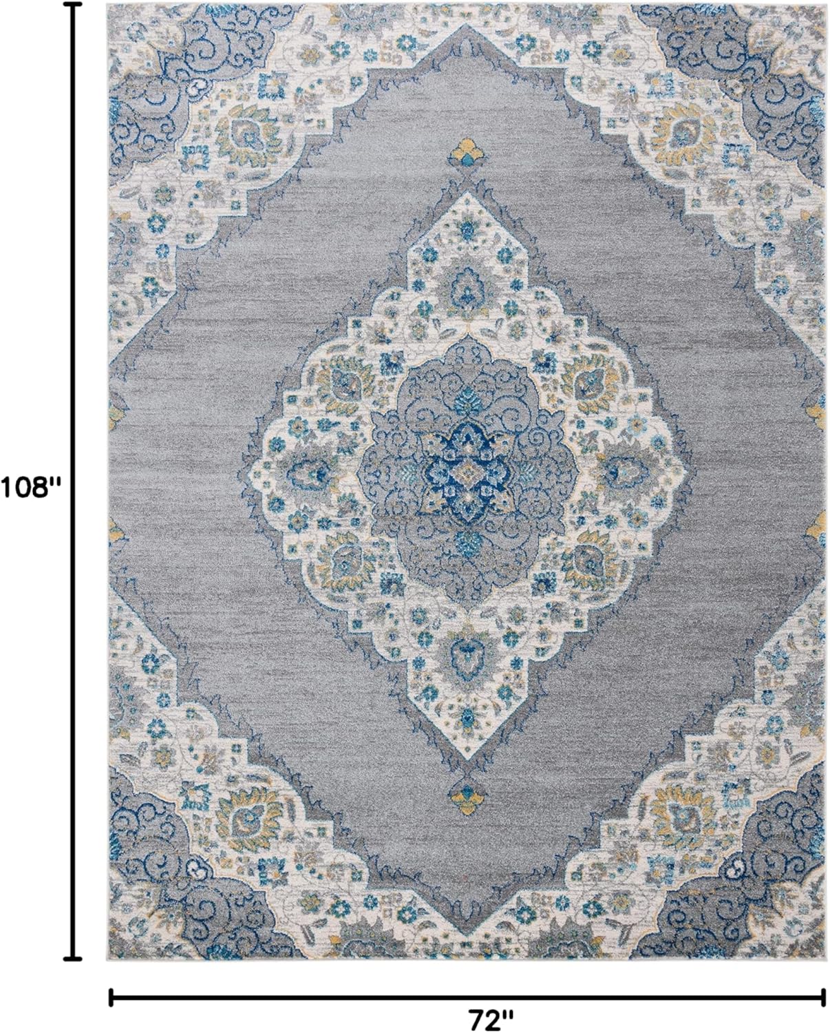 SAFAVIEH Madison Collection Area Rug - 6' x 9', Light Grey & Blue, Boho Chic Medallion Design, Non-Shedding & Easy Care, Ideal for High Traffic Areas in Living Room, Bedroom (MAD153F)