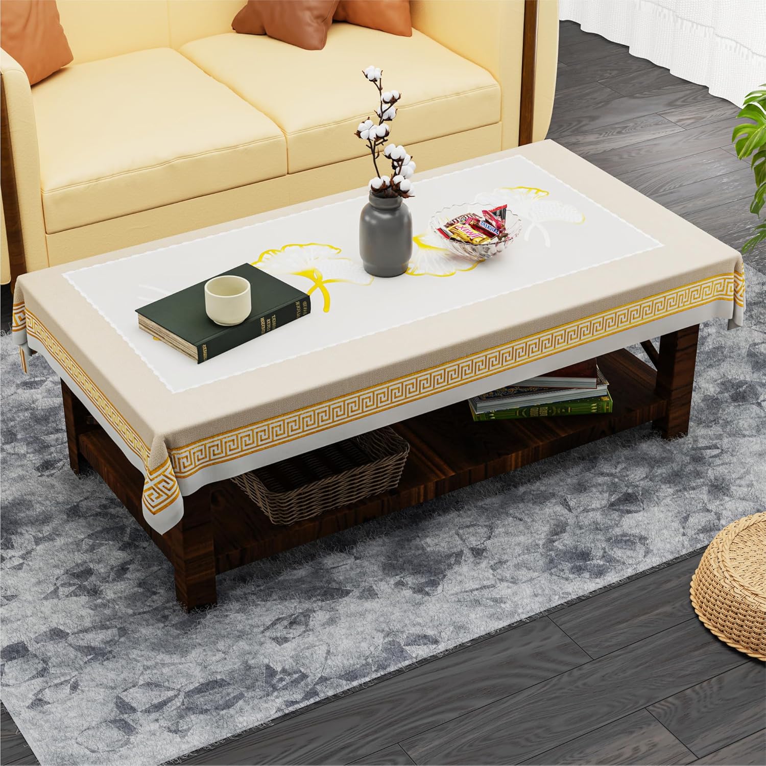 Kuber Industries 36×60 Inch PVC Center Table Cover Cloth 4 Seater for Teapoy | Water Resistant Tablecloth | Water Lilly Lurex Pannel – Beige Kuber Industries 36×60 Inch PVC Center Table Cover Cloth 4 Seater for Teapoy | Water Resistant Tablecloth | Water Lilly Lurex Pannel – Beige