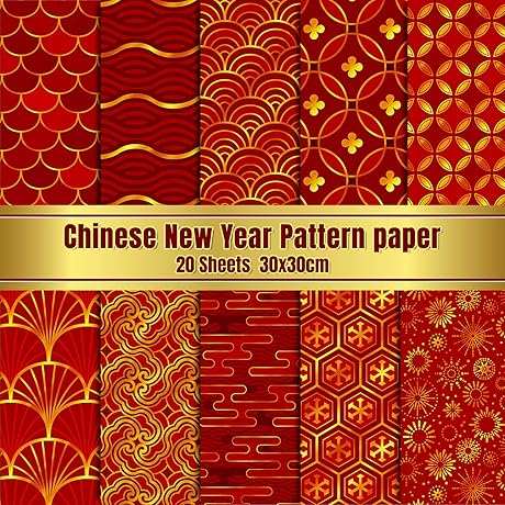 Whaline 10 Designs Double Sided Chinese New Year Red Origami Paper