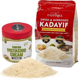 Eastanbul Dubai Chocolate Bar Pistachio Essentials Bundle - Dried & Chopped Kataifi 6 Oz and Pistachio Cream 1.25 lb - Perfect for Dubai Chocolate Bar, Kunafa, and Luxurious Treats