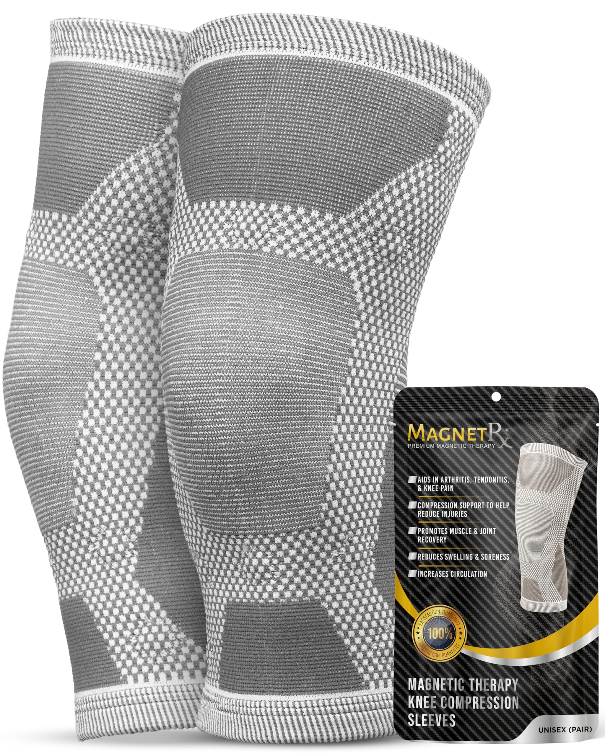 MagnetRX® – Magnet Kniebandage Kompressionsstrümpfe (2er-Pack), Knieschoner für Damen und Herren, Knie Bandage mit Magneten zur Erholung (Größe L)