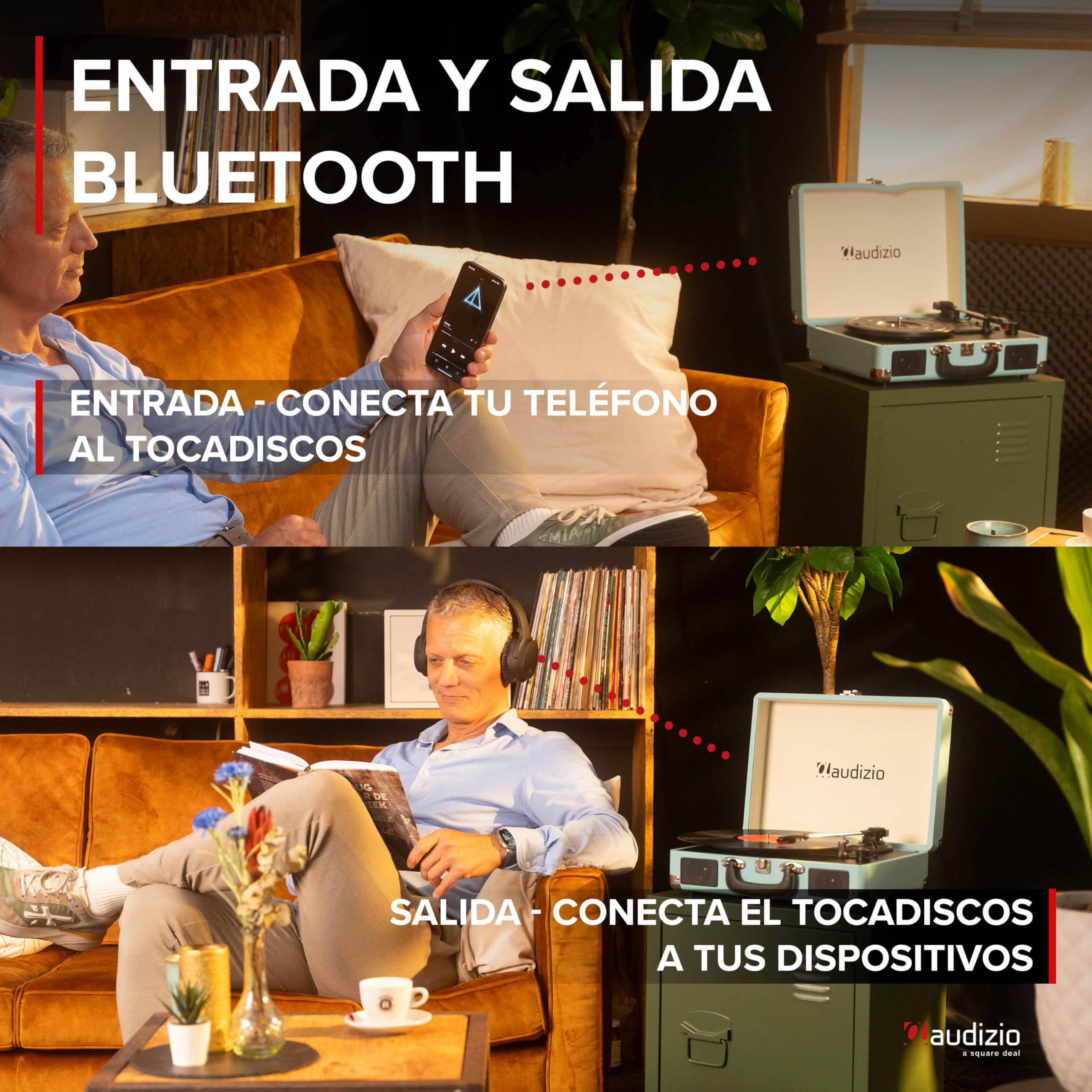 Audizio RP116B Tocadiscos con Altavoz, Funciona con Bluetooth 5.0, digitalización con USB, AUX, Parada automática, Tocadiscos de Vinilo de 3 velocidades y transmisión por Correa de 33/45/78 - Azul