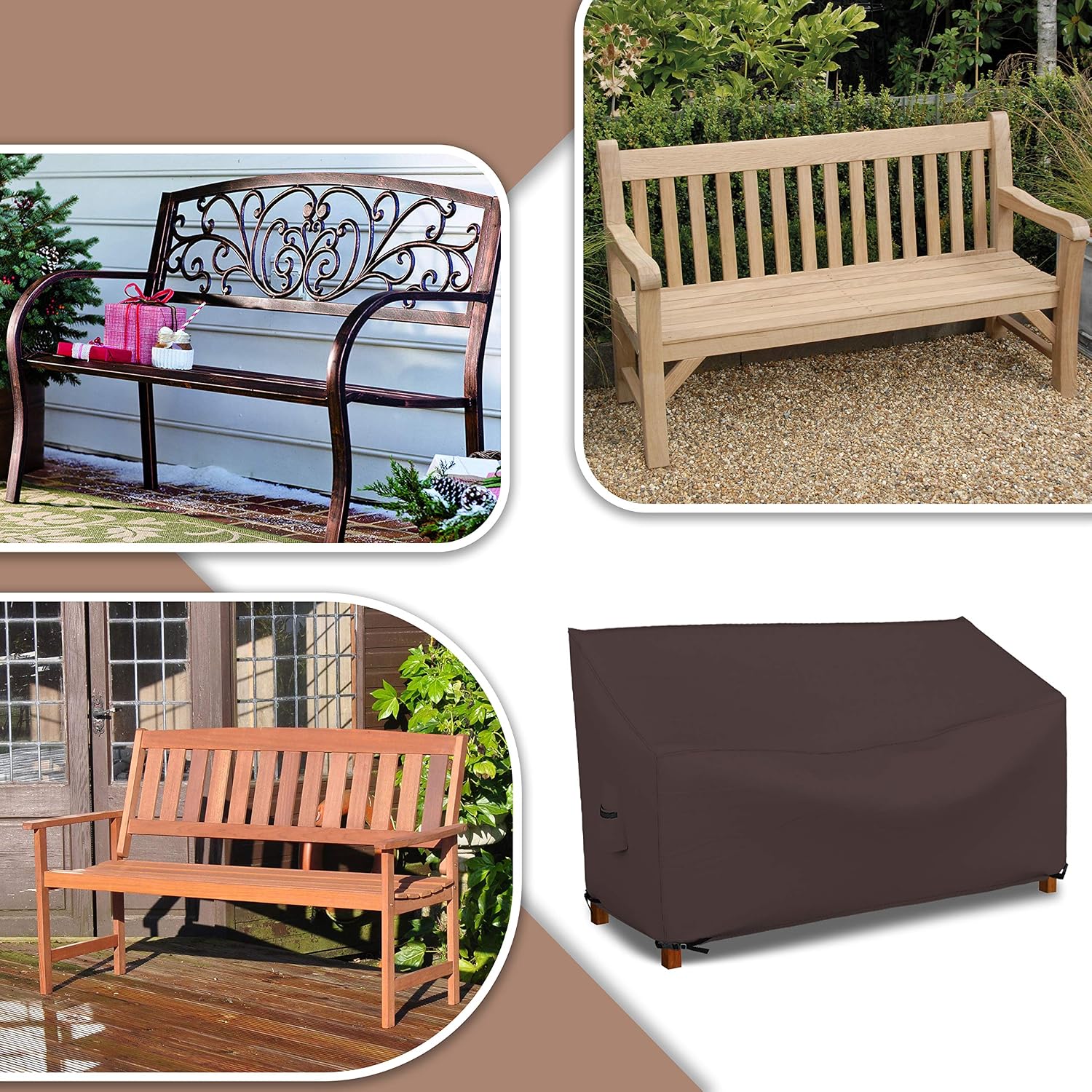 Patio Bench Cover - Waterproof, Air Vents, 100% UV-Resistant, 18 Oz 1000 D PVC Coated, Outdoor Furniture Bench Covers with Air Pockets & Drawstring for Snug fit (50" X 28.5" X 30", Coffee)