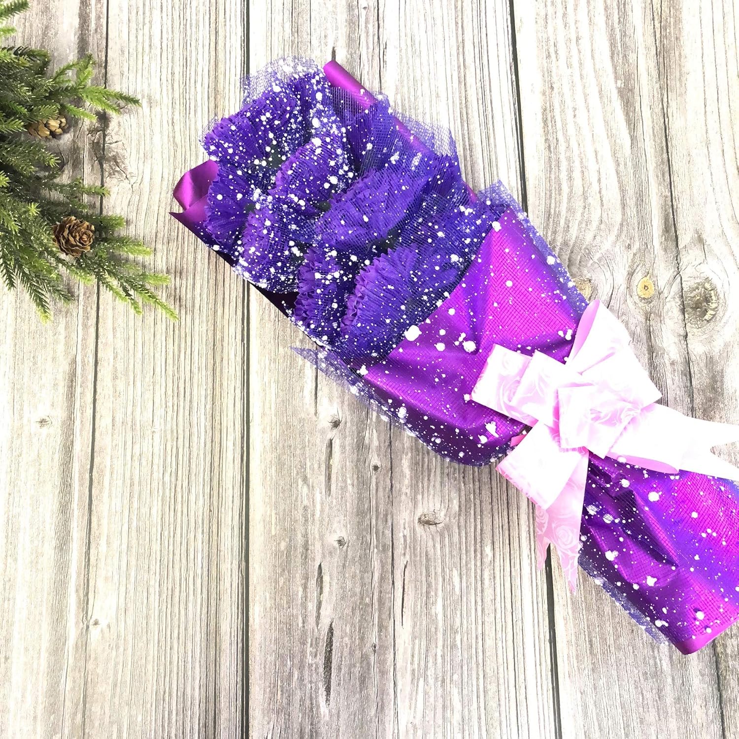 Abbie Home 11Pcs Carnations Soap Flower Bouquet Artificial Flower Box Gift for Mother's Day-Purple