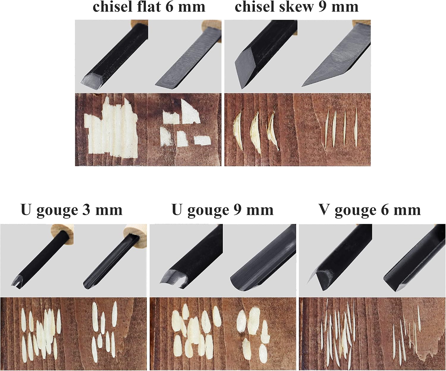 KAKURI Japanese Wood Carving Knife Set (5 Pcs) Made in Japan, Professional Wood Carving Tools for Linoleum Carving, Linocut, Printmaking, AOGAMI Blue Paper Steel #2 Blade