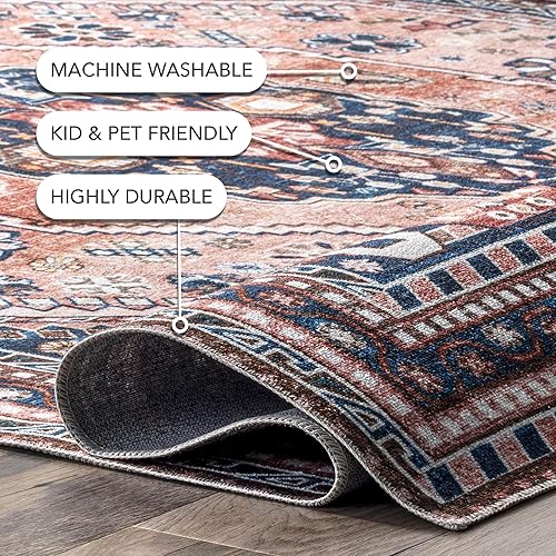 Miniatura 3 de nuLOOM Nevaeh - Alfombra de medallón bohemia lavable a máquina, 5 x 8 pies, color azul