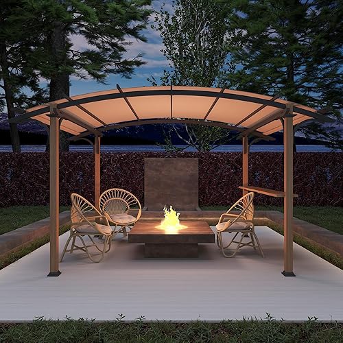 Miniatura 2 de Pérgola para exteriores de 8.5 x 13 pies, cenador de metal con toldo superior arqueado, estantes, parte superior de bar, pérgola con marco de
