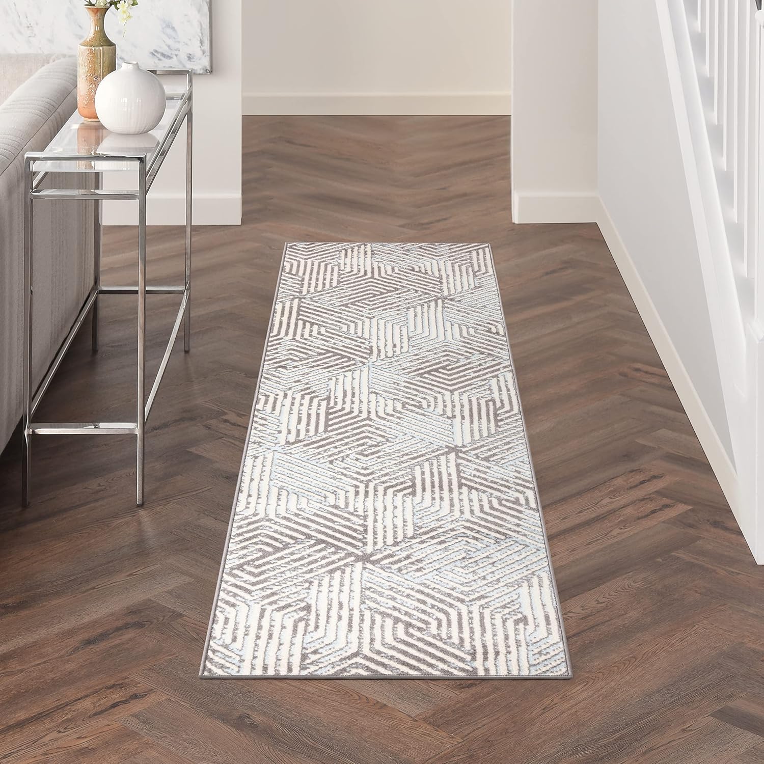 Nourison Home Grafix Grey 2'3" x 7'6" Area Rug - Easy Clean, Non Shedding, Bed Room, Living Room, Dining Room, Kitchen (8' Runner)
