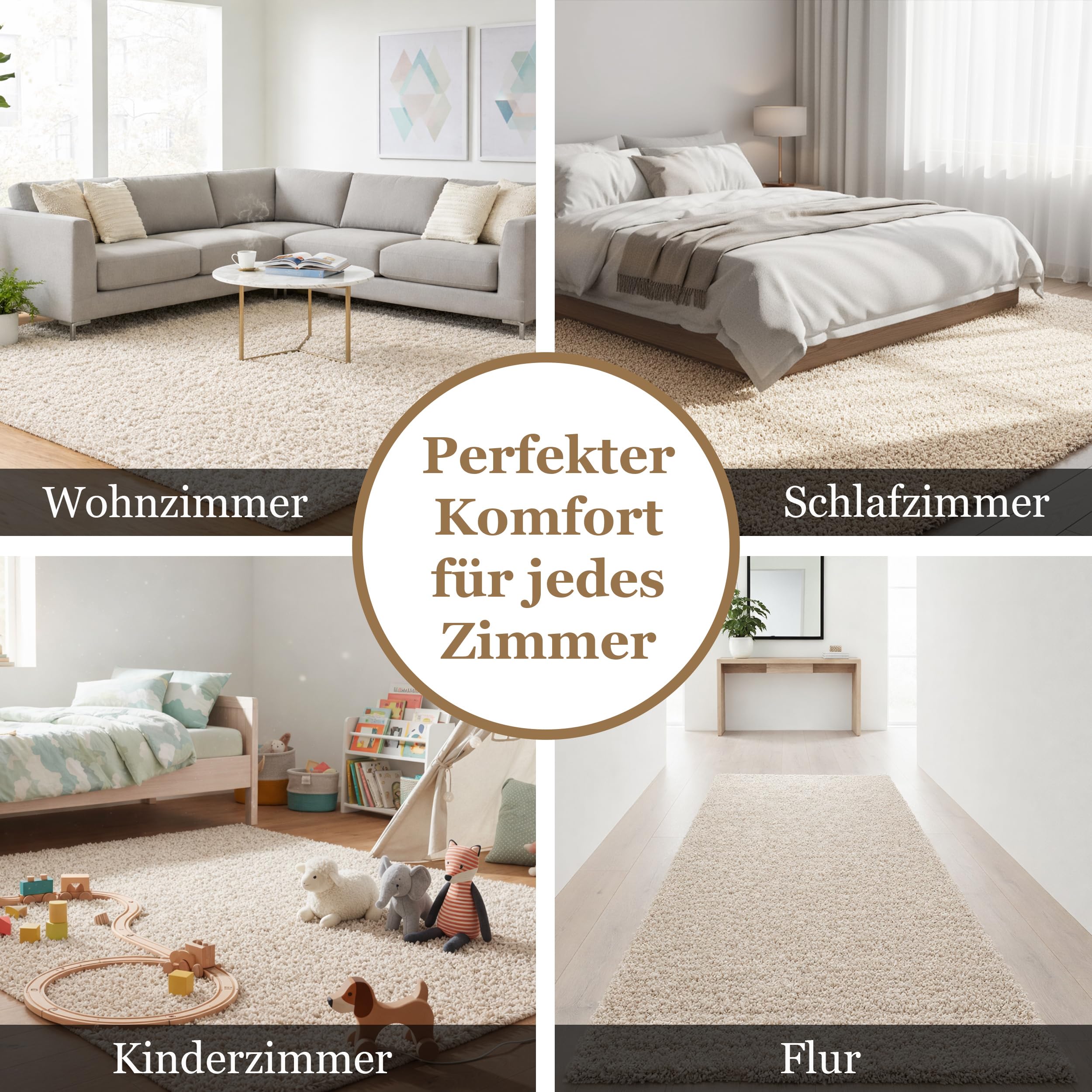 Taracarpet Shaggy Teppich Wohnzimmer Venezia Hochflor Langflor Teppiche modern Creme 160x230 cm