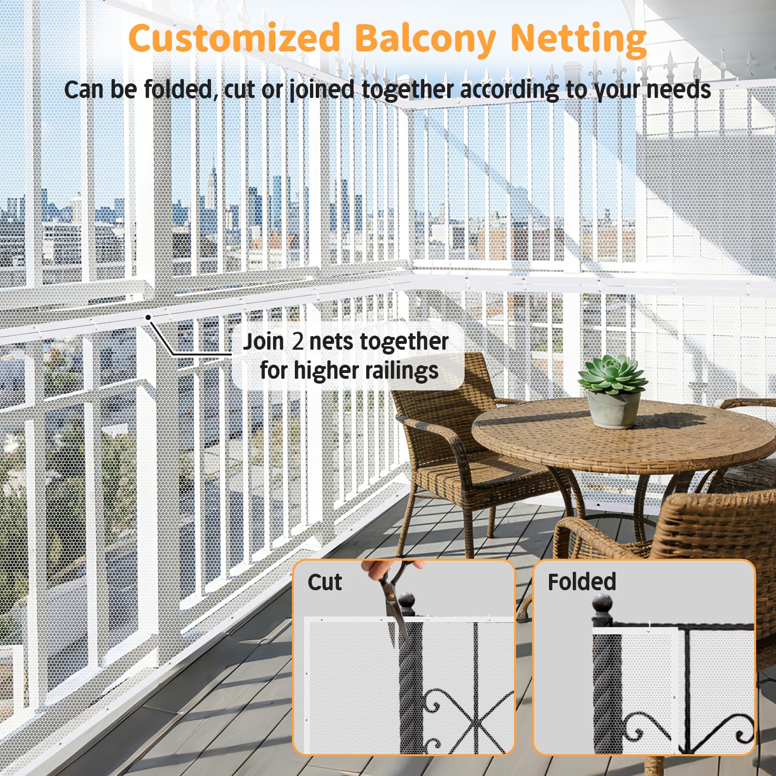 Banister Guard for Baby 300cmLx 90cm H, Premium Balcony Netting for Pets Child Safety Net - Image 3