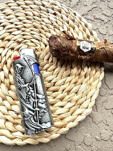 Miniatura 5 de Reaper Death Metal - Funda para encendedor de metal compatible con BIC Full Standard Lighter J6 en color plateado