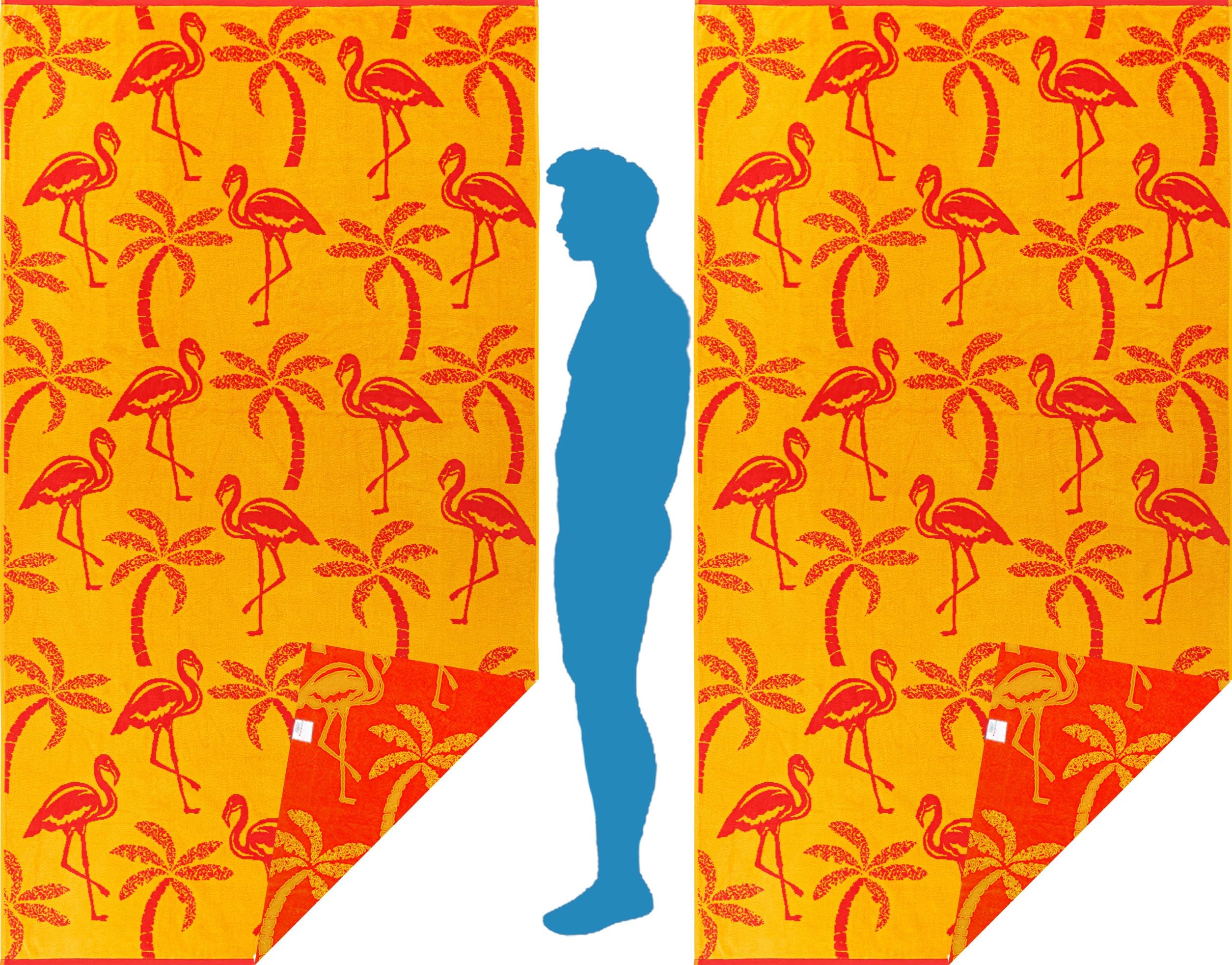 VOOVA & MOVAS 2PC Flamingo Beach Towels for Adult, 40"X75" 650GSM- Jacquard, Thick Cotton Oversized Pool Beach Towels for Men and Women - Soft and Absorbent Swim Bath Sheets, Flamingo