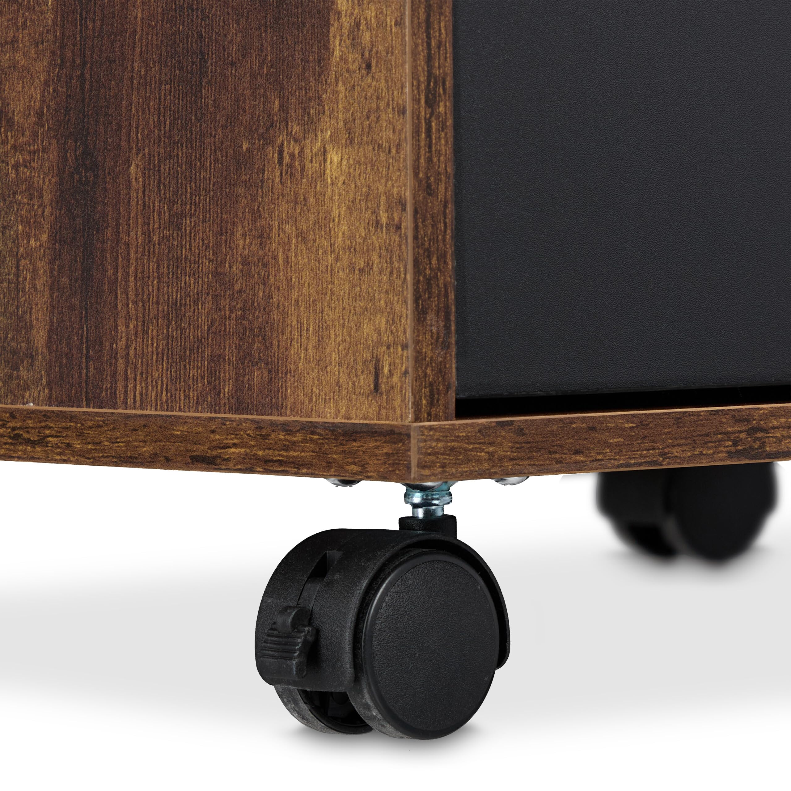 Relaxdays Mesa Impresora, 5 Cajones, 66,5x48x39,5 cm, Cajonera Oficina con Ruedas, Mueble Despacho, Negro/Marrón