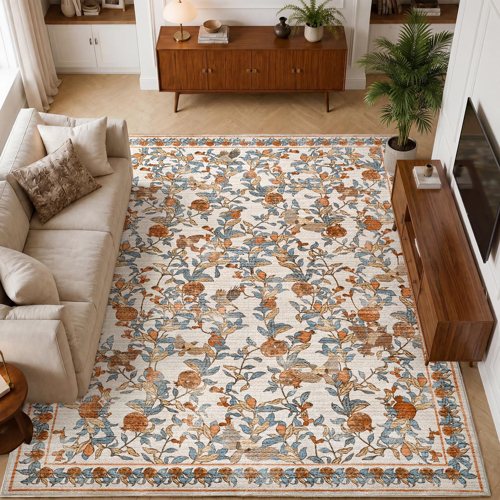 TOPICK Beige Orange Extra Large Washable Rug for Bedroom, 240x300, Non-Slip