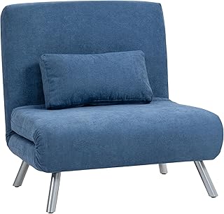 Schlafsessel 3-in-1 klappbar Schlafsofa mit Bettfunktion Relaxsessel mit Verstellbarer Rückenlehne, abnehmbar Kissen, Samtoptik, Gästebett bis 120 kg, Sofabett für Wohnzimmer, Blau