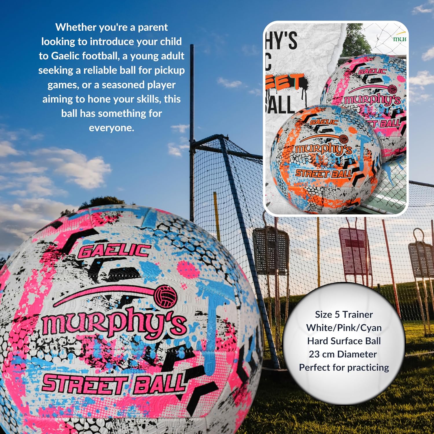 Murphy's Gaelic Street Trainer Footballs, Durable Vulcanised Rubber, Long Lasting Grip for Hard Surfaces, Ages & Skill Levels