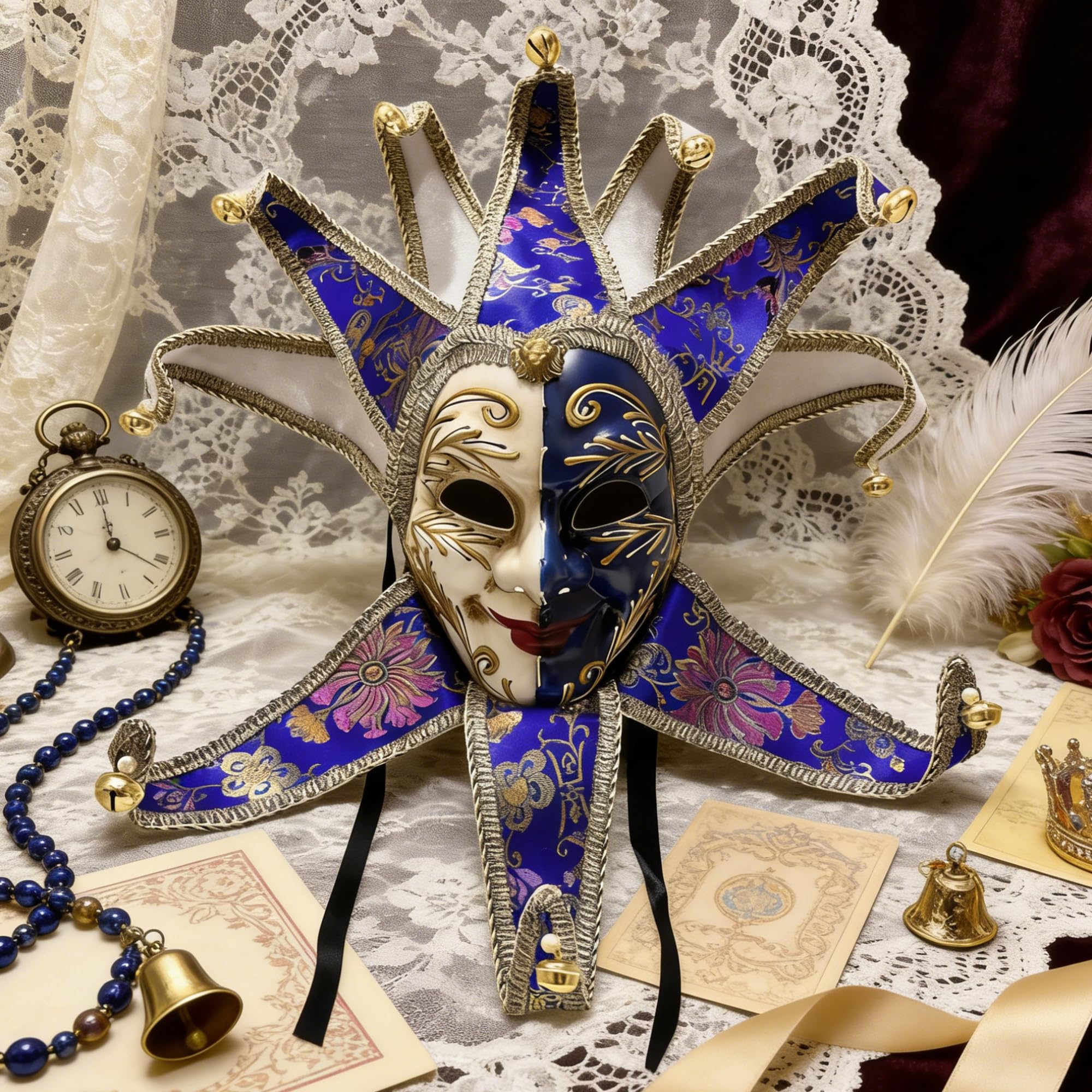 Máscara Veneciana del Bufón de Modelo Vintage para Carnaval Halloween Navidad Cosplay Fiesta Bola de Fantasía